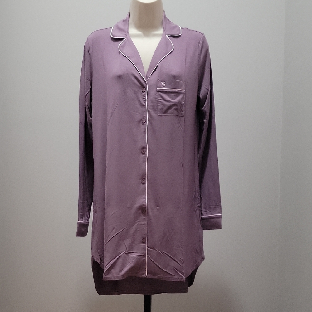 Victoria's Secret Mauve Long Sleeve Button Up Nightshirt Sz.S